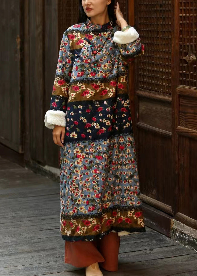 Italian Colorblock Print Patchwork Warm Fleece Dresses Long Dresses Winter Ada Fashion