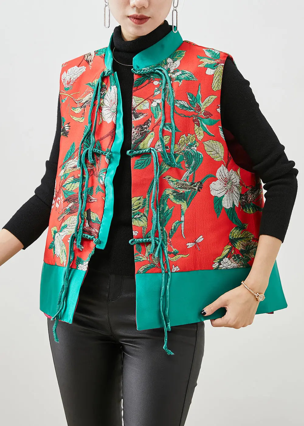 Italian Colorblock Tasseled Patchwork Jacquard Silk Vest Fall Ada Fashion