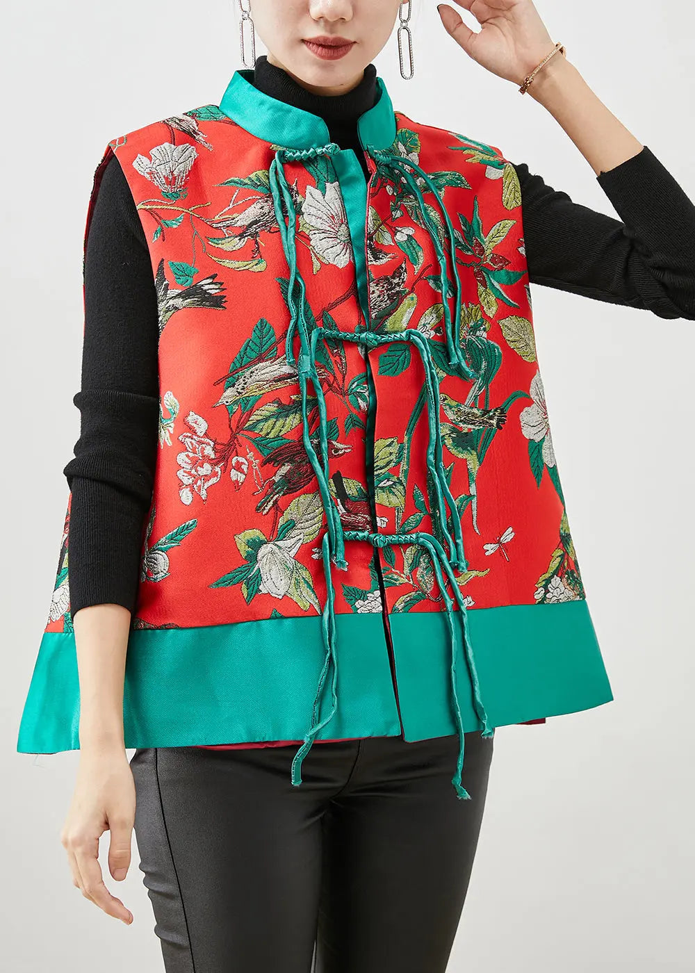 Italian Colorblock Tasseled Patchwork Jacquard Silk Vest Fall Ada Fashion