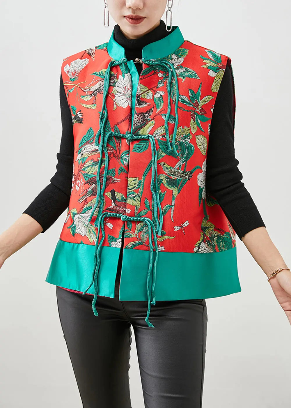 Italian Colorblock Tasseled Patchwork Jacquard Silk Vest Fall Ada Fashion