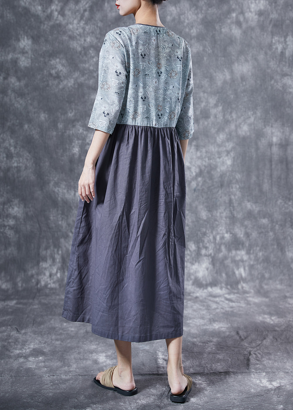 Italian Colorblock V Neck Patchwork Cotton Vacation Dresses Bracelet Sleeve LY4101 - fabuloryshop