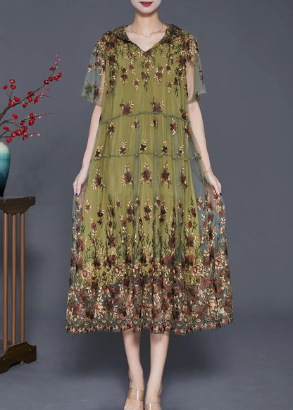 Italian Green Embroideried Tulle Party Dress Summer Ada Fashion