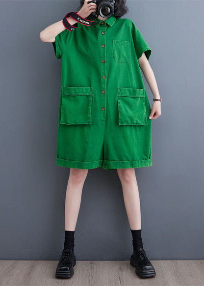 Italian Green Pockets Patchwork Denim Shorts Jumpsuits Summer LY5671 - fabuloryshop