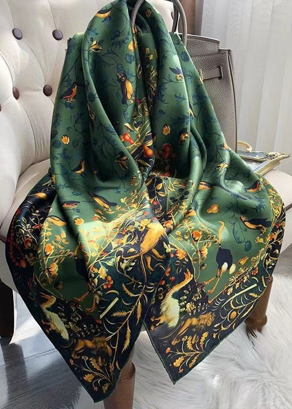 Italian Green Print Women Comfy Silk Scarf Ada Fashion