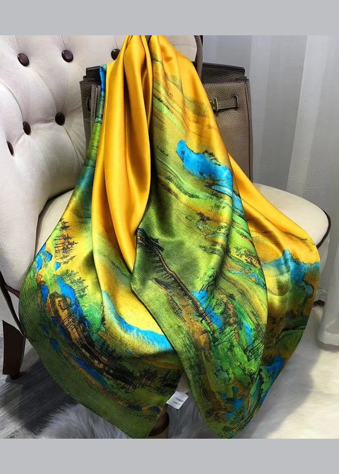 Italian Green Print Women Comfy Silk Scarf Ada Fashion