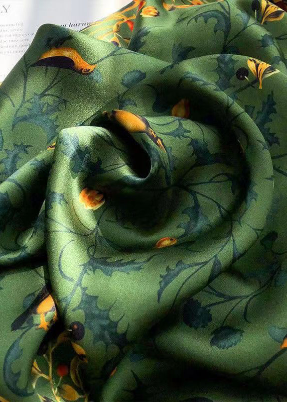 Italian Green Print Women Comfy Silk Scarf Ada Fashion