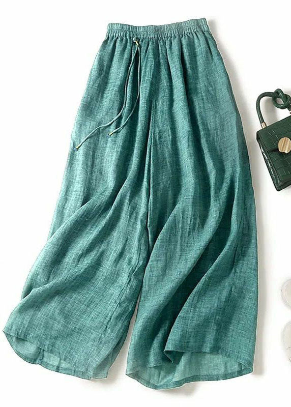 Italian Green Tasseled Patchwork Linen Wide Leg Pants Summer Ada Fashion