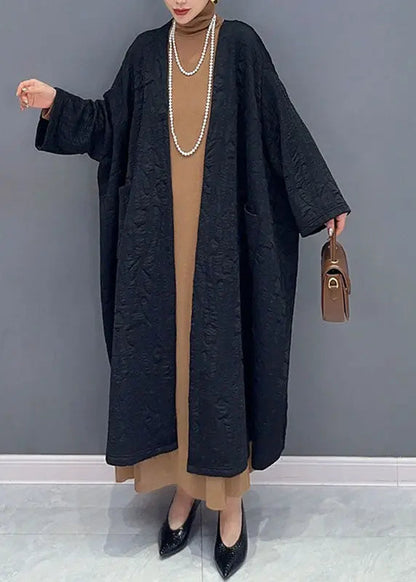 Italian Green V Neck Pockets Maxi Coats Long Sleeve Ada Fashion