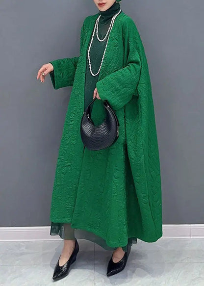 Italian Green V Neck Pockets Maxi Coats Long Sleeve Ada Fashion