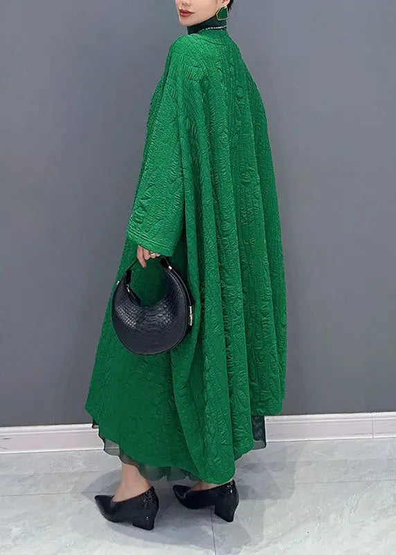 Italian Green V Neck Pockets Maxi Coats Long Sleeve Ada Fashion