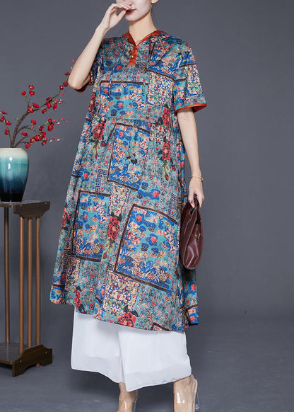 Italian Hooded Drawstring Print Silk Dress Summer Ada Fashion