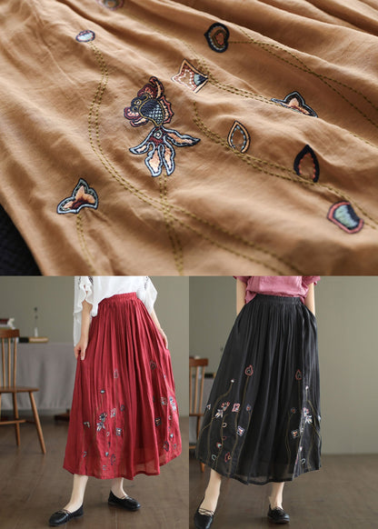 Italian Khaki Embroideried Exra Large Hem Linen Silk Skirts Spring TG1027 - fabuloryshop