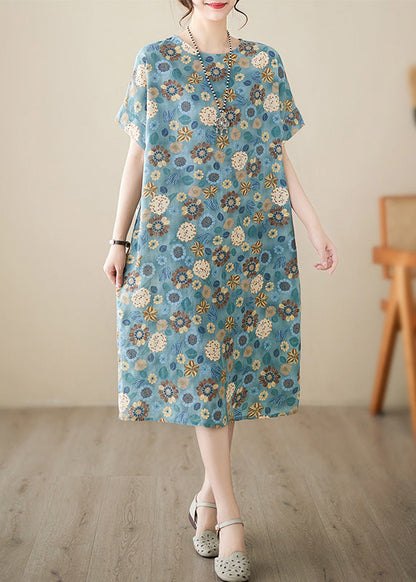 Italian Light Blue Print Cotton Party Long Dress Summer LY6070 - fabuloryshop