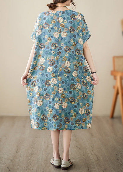 Italian Light Blue Print Cotton Party Long Dress Summer LY6070 - fabuloryshop