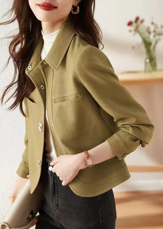 Italian Light Green Peter Pan Collar Button Patchwork Cotton Jackets Fall Ada Fashion