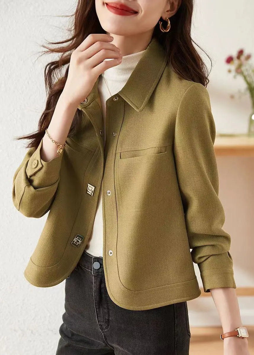 Italian Light Green Peter Pan Collar Button Patchwork Cotton Jackets Fall Ada Fashion