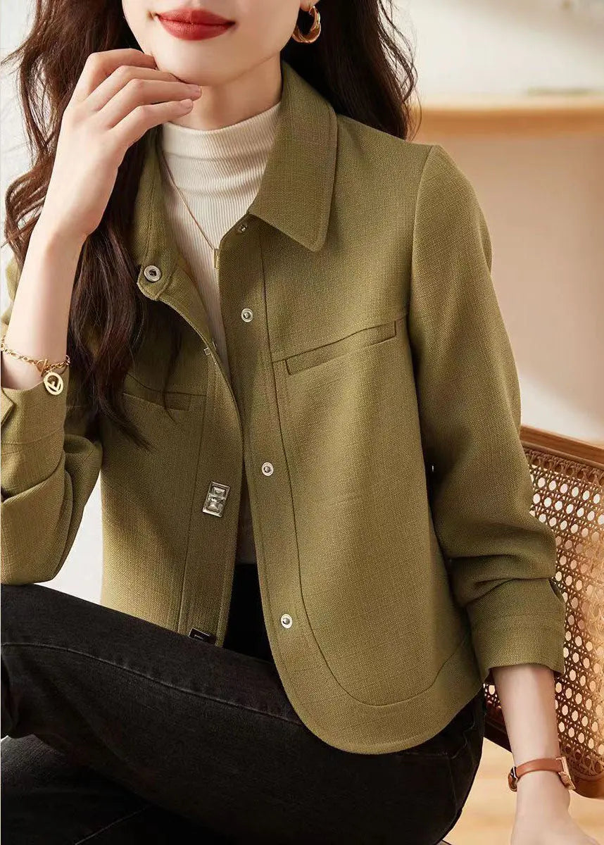 Italian Light Green Peter Pan Collar Button Patchwork Cotton Jackets Fall Ada Fashion