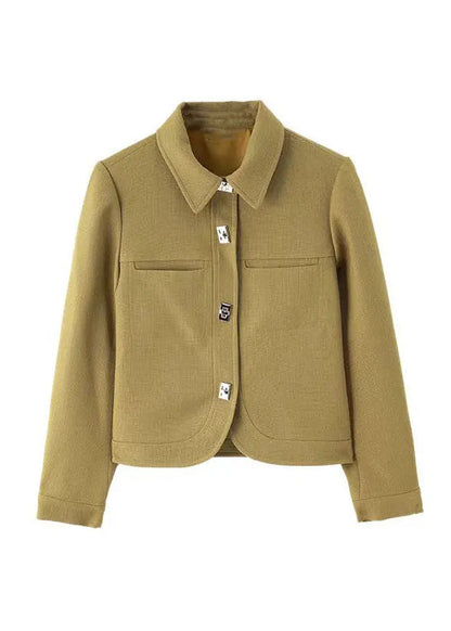 Italian Light Green Peter Pan Collar Button Patchwork Cotton Jackets Fall Ada Fashion