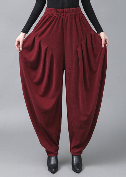 Italian Mulberry Wrinkled Pockets High Waist Cotton Lantern Pants Fall Ada Fashion