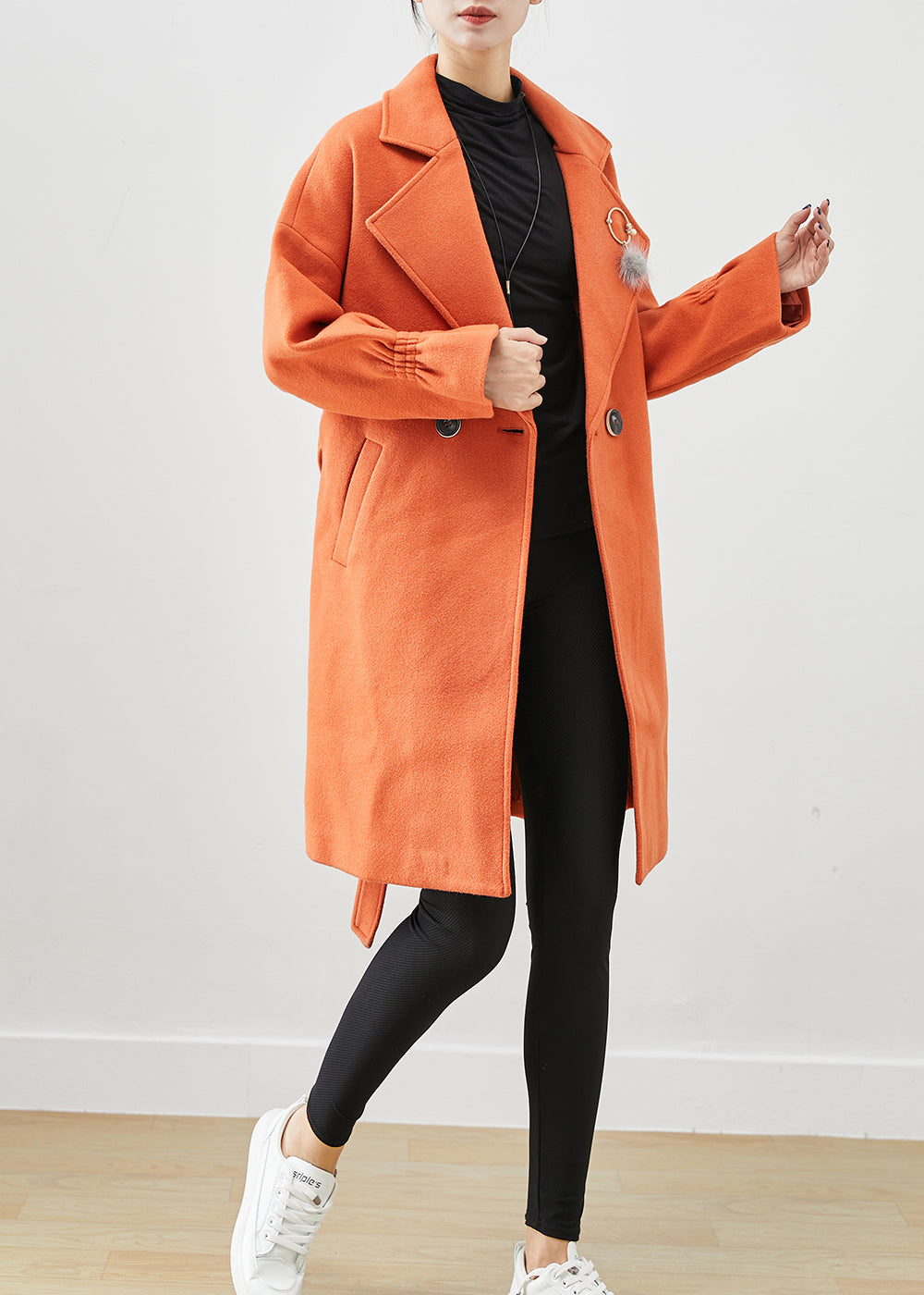 Trench en laine surdimensionné orange italien avec pendentif pour l'automne ML2445