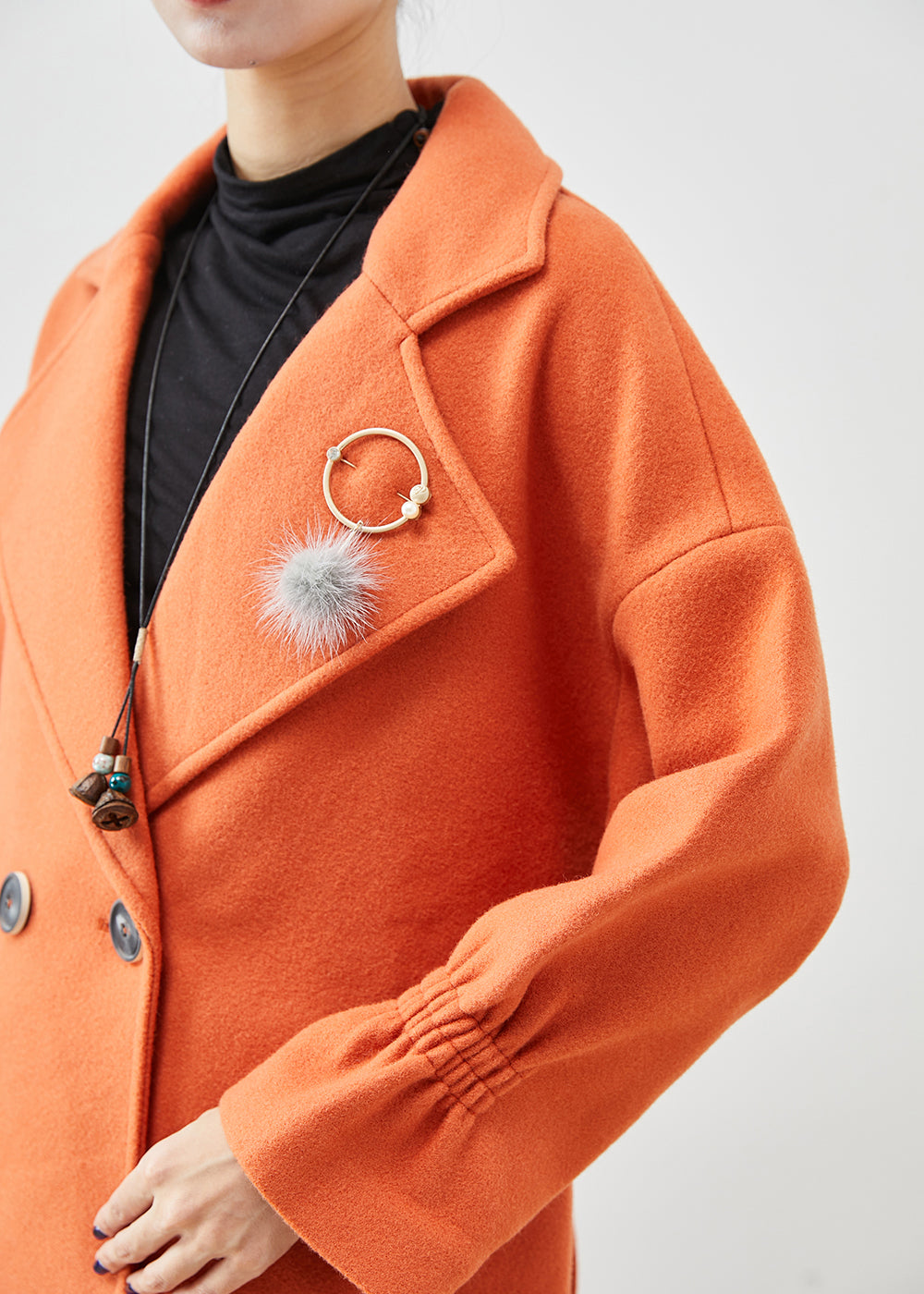 Trench en laine surdimensionné orange italien avec pendentif pour l'automne ML2445