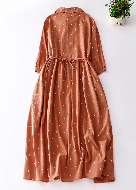 Italian Orange Peter Pan Collar Print Patchwork Cotton Dresses Summer Ada Fashion