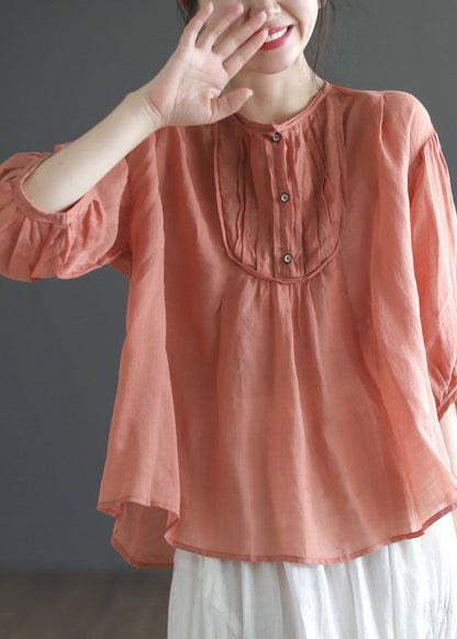 Italian Orange Wrinkled Print Patchwork Linen Shirts Top Summer LY2502 - fabuloryshop