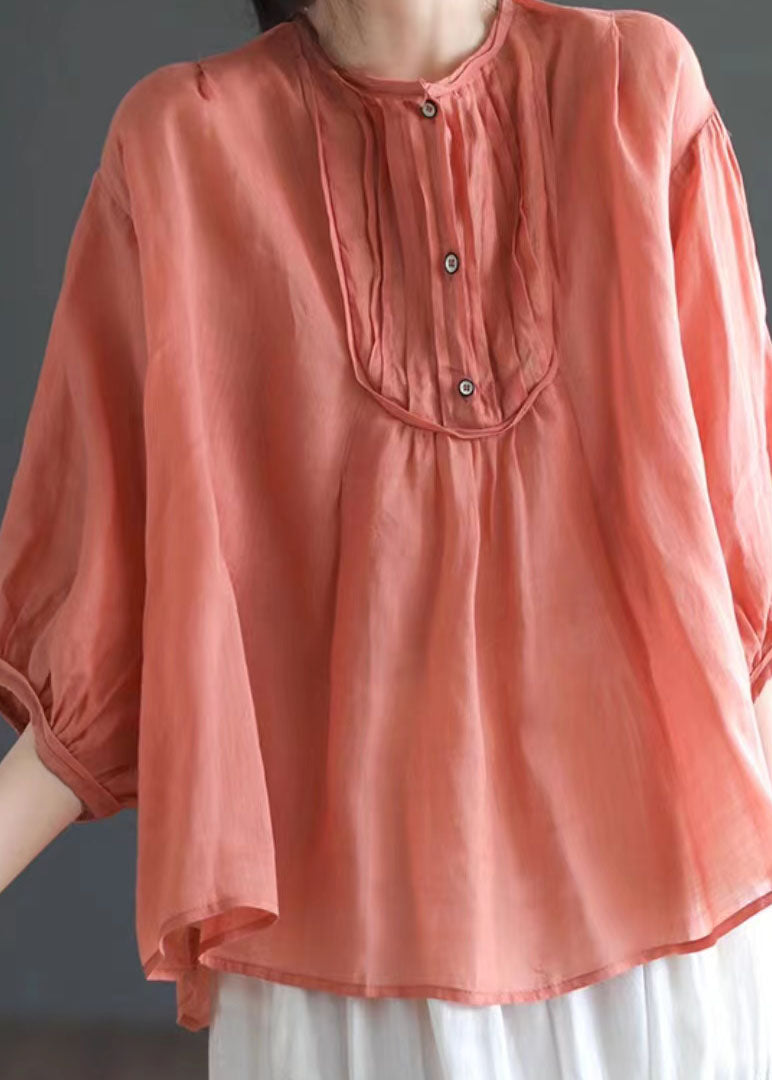 Italian Orange Wrinkled Print Patchwork Linen Shirts Top Summer LY2502 - fabuloryshop