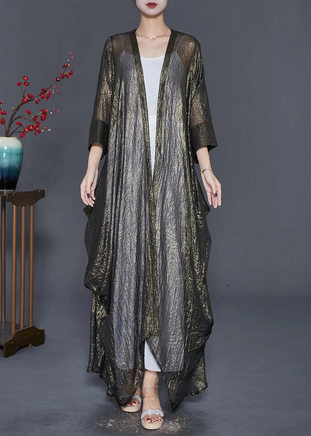 Italian Oversized Asymmetrical Design Silk Long Cardigan Fall Ada Fashion