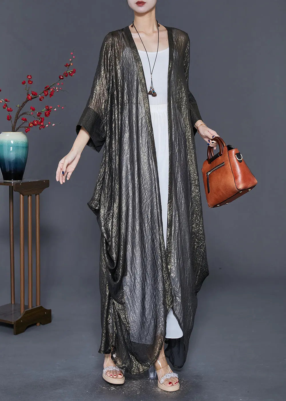 Italian Oversized Asymmetrical Design Silk Long Cardigan Fall Ada Fashion