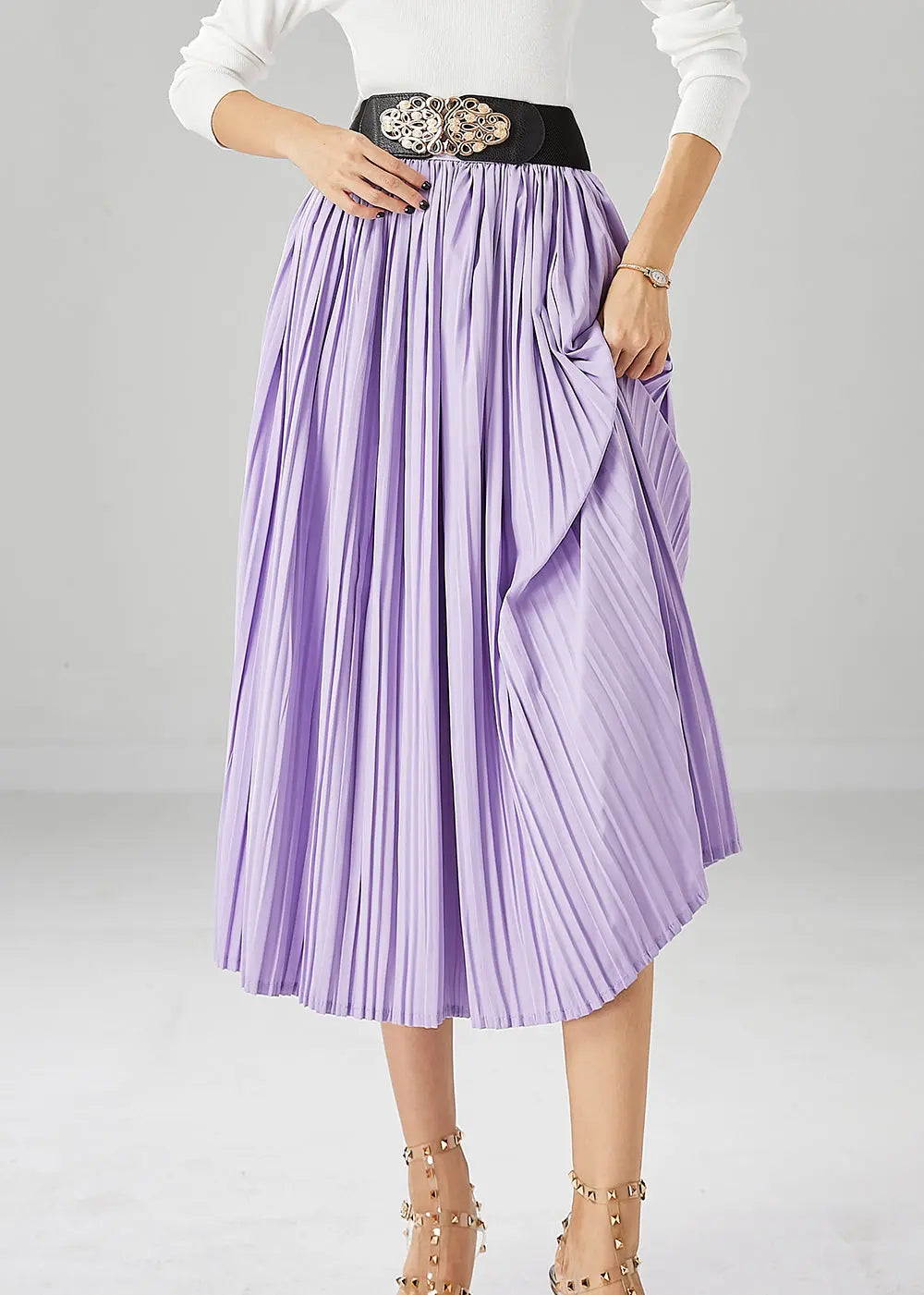 Italian Purple Exra Large Hem Chiffon Pleated Skirt Fall Ada Fashion