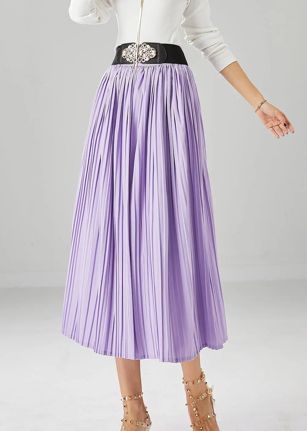 Italian Purple Exra Large Hem Chiffon Pleated Skirt Fall Ada Fashion