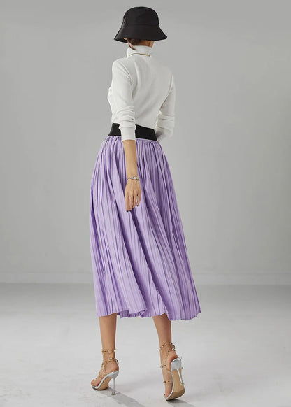 Italian Purple Exra Large Hem Chiffon Pleated Skirt Fall Ada Fashion