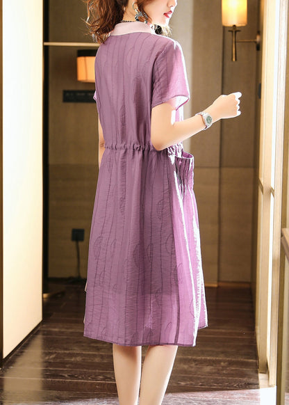 Italian Purple O-Neck Patchwork Drawstring Button Party Long Dress Summer LY6178 - fabuloryshop