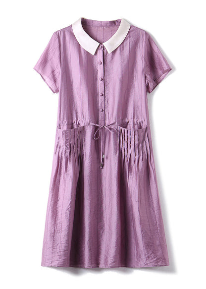 Italian Purple O-Neck Patchwork Drawstring Button Party Long Dress Summer LY6178 - fabuloryshop