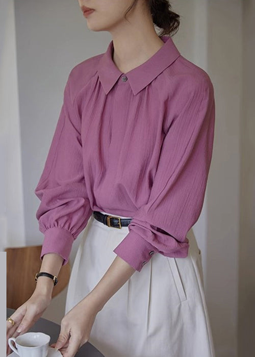 Italian Purple Button Cotton Blouse