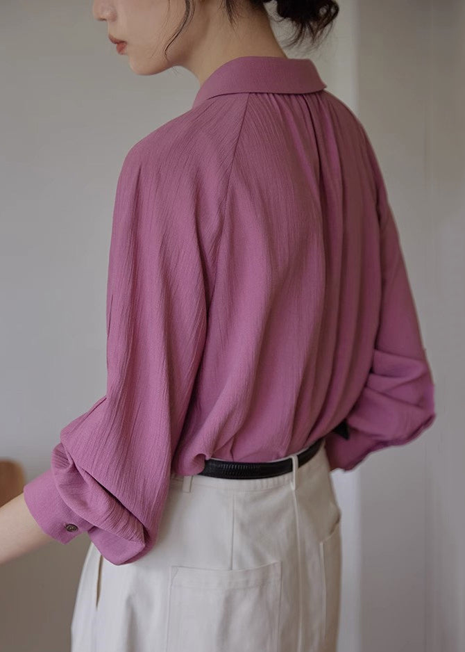 Italian Purple Button Cotton Blouse