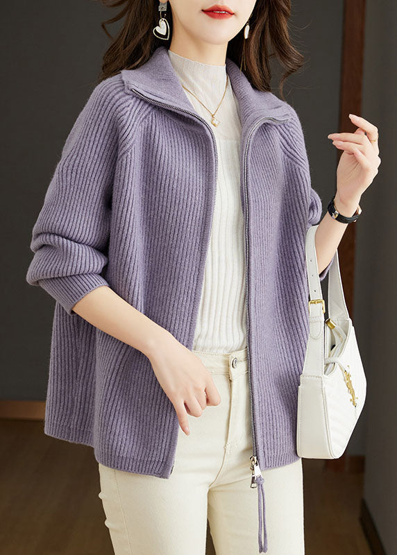 Italian Purple Peter Pan Collar Patchwork Wool Outwear Fall Ada Fashion