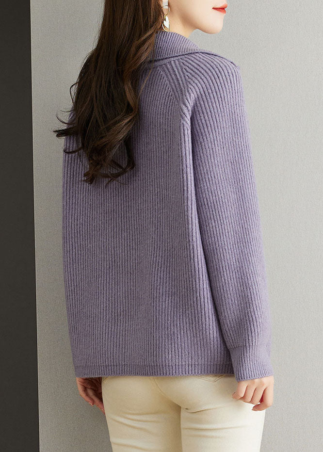 Italian Purple Peter Pan Collar Patchwork Wool Outwear Fall Ada Fashion