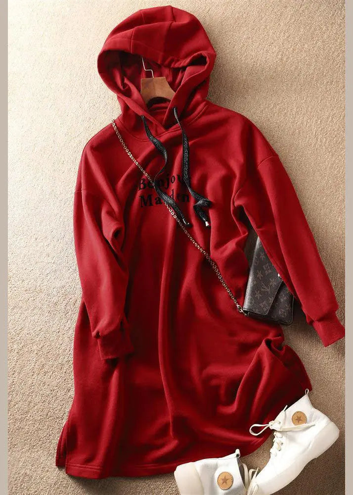 Italian Red Graphic Print Drawstring Long Hoodie Pullover Sweatshirt Long Sleeve Ada Fashion