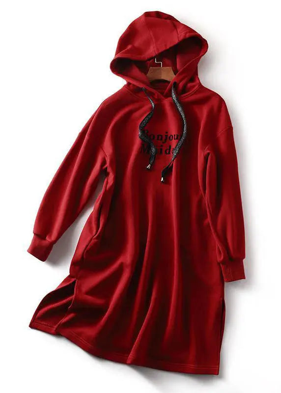 Italian Red Graphic Print Drawstring Long Hoodie Pullover Sweatshirt Long Sleeve Ada Fashion