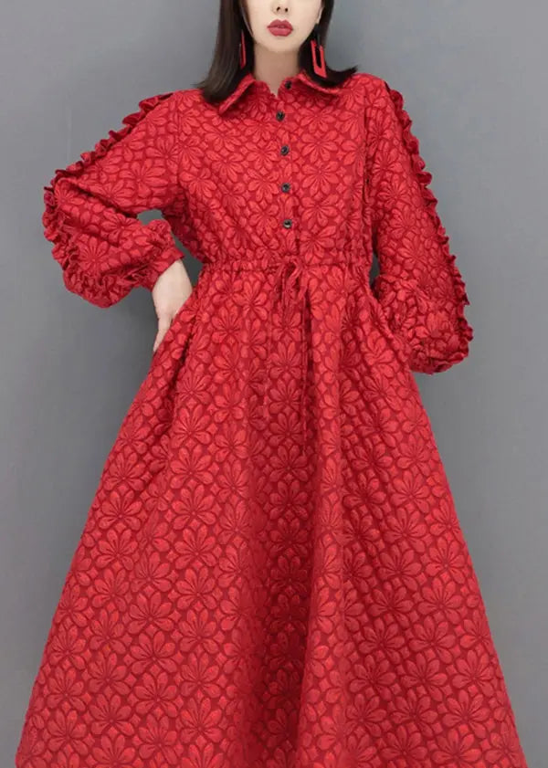 Italian Red Peter Pan Collar Patchwork Cotton Shirts Dress Fall Ada Fashion