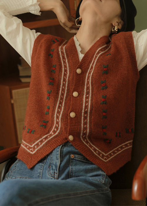 Italian Red Patchwork Knit Waistcoat Sleeveless