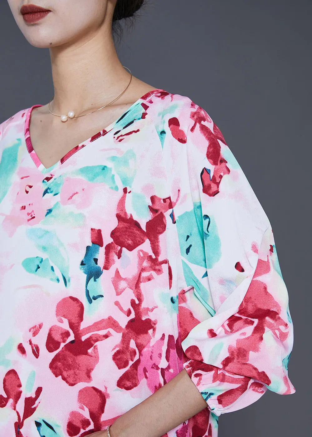 Italian Rose Oversized Print Silk Two Pieces Set Fall Ada Fashion