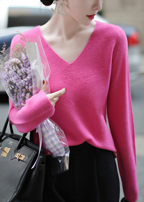 Rose V Neck Warm Woolen Knit Top