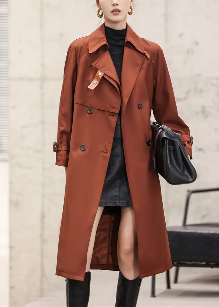 Italian Rust Button Tie Waist Cotton Long Trench Coat Fall Ada Fashion