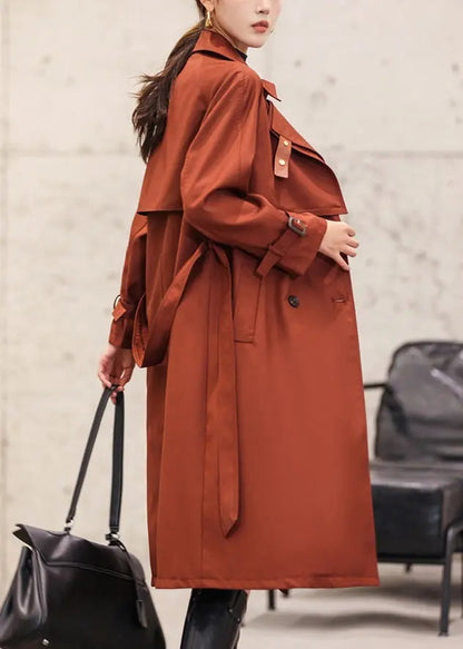 Italian Rust Button Tie Waist Cotton Long Trench Coat Fall Ada Fashion