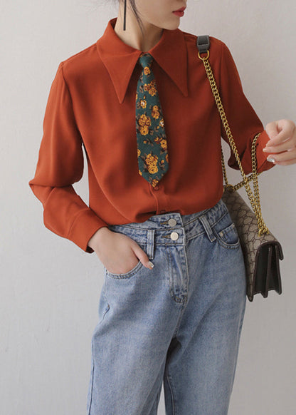 Solid Button Chiffon Blouses Long Sleeve