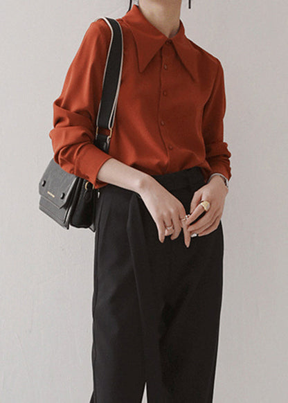 Solid Button Chiffon Blouses Long Sleeve