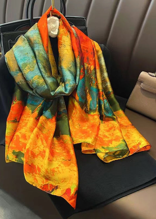 Italian Style Yellow Printed Versatile Silk Scarf Ada Fashion